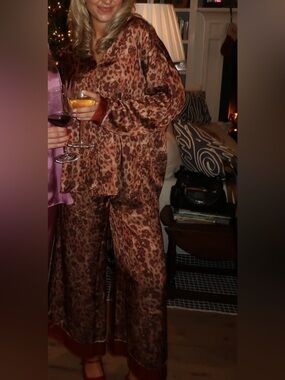 Free People Leopard Print Satin Pajama Set - Brown